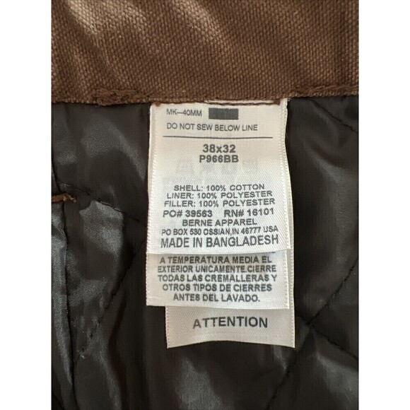 Berne Brown Insulated Carpenter Pants 38x32 Very Nice - Picture 12 of 12
